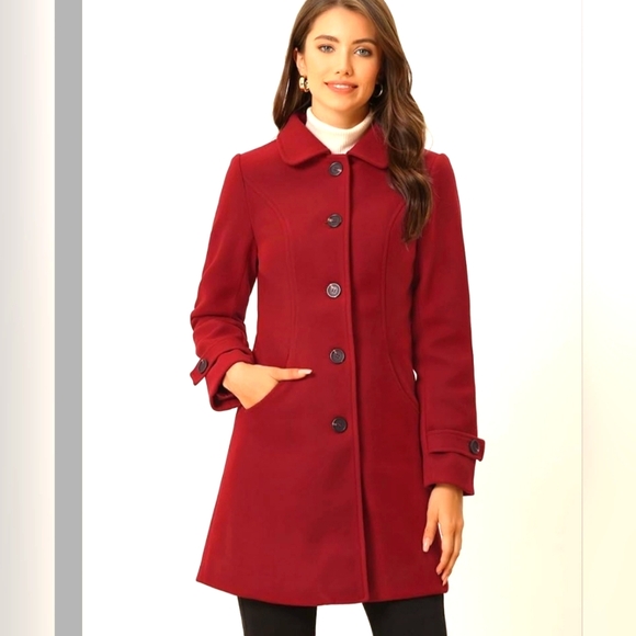 Allegra K Women's Winter Outerwear Overcoat Peter Pan Collar Mid-thigh A-line - Picture 1 of 13